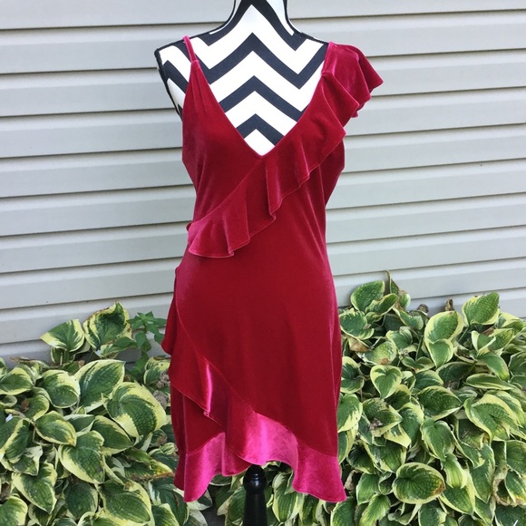 NWT Express Red Velvet Ruffle One Shoulder Dress - Picture 5 of 8